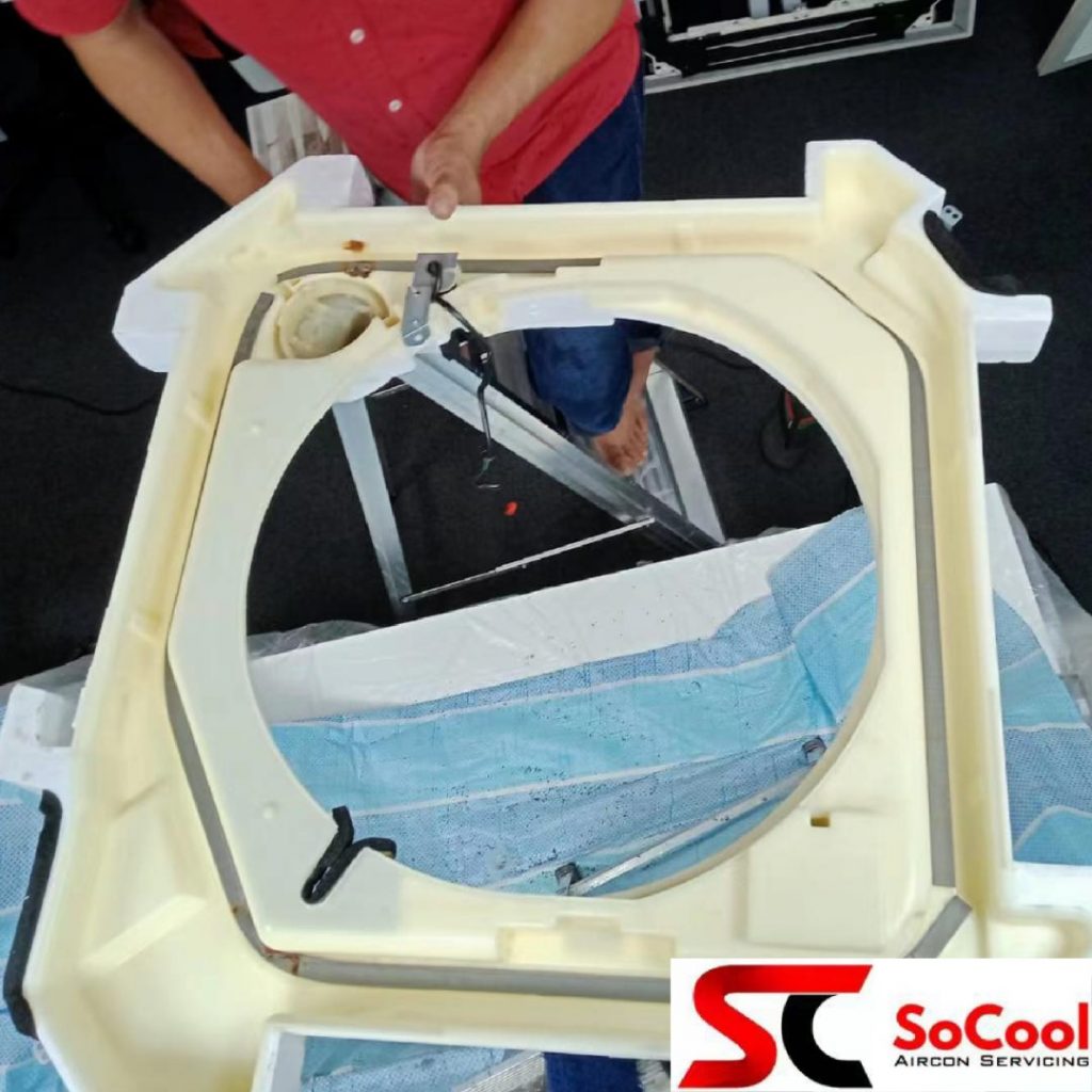 Cleaning Ceiling Cassette Aircon Water Tray Aircon Service & Repair SG